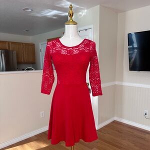 H&M Vibrant Red Lace Long Sleeve Dress